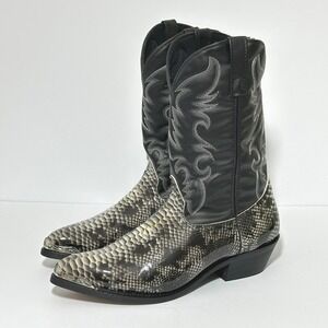 Laredo Mens Boots 12D Monty Black Snake Print Faux Leather Western Rockabilly